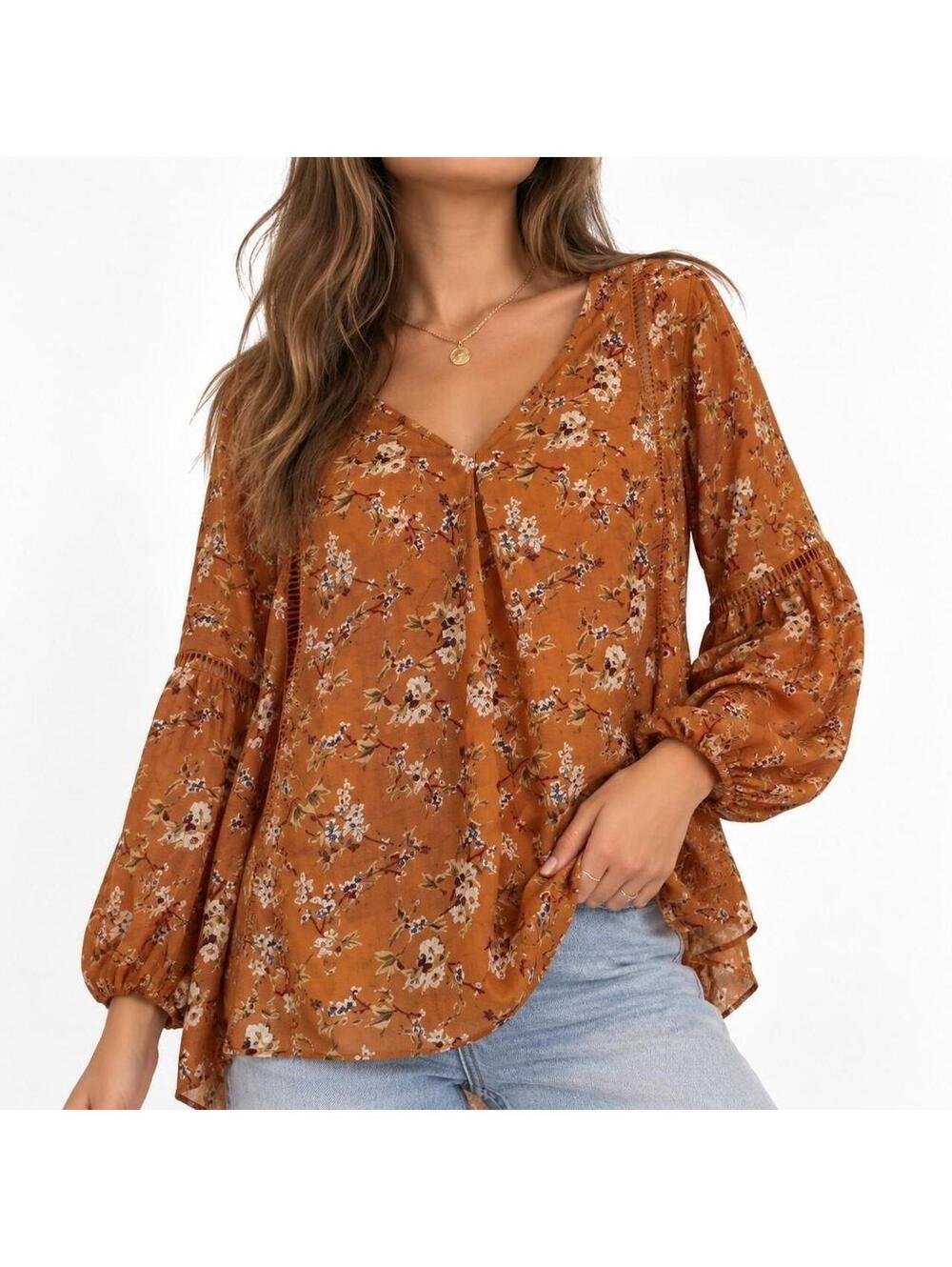 Boho Cottagecore Floral High-Low Chikah Tunic Top Size L